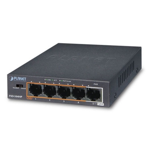 FSD-504HP 4-Port 10/100Mbps 802.3af/at PoE + 1-Port 10/100Mbps Desktop Switch 60 Watts